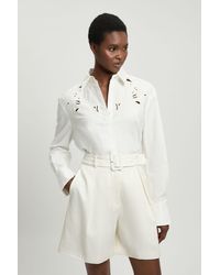 Karen Millen - Cotton Poplin Cutwork Shirt - Lyst