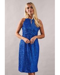 Wallis - Petite Occasion Sequin Halterneck Pencil Dress - Lyst