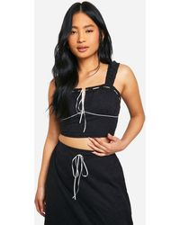 Boohoo - Petite Broderie Contrast Bow Top - Lyst