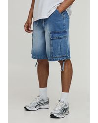 BoohooMAN - Baggy Applique Cargo Denim Shorts - Lyst