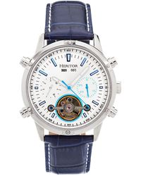 Heritor - Wilhelm Semi-Skeleton Leather-Band Watch W/Day/Date - Lyst