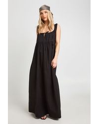 Boohoo - Petite Tie Front Detail Maxi Smock Dress - Lyst