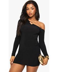 Boohoo - Slinky Asymmetric Trim Detail Mini Dress - Lyst