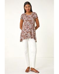 Roman - Animal Print Hanky Hem Stretch Top - Lyst