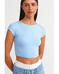 Dilvin - Slim Fit Crop Jersey Blouse - Lyst