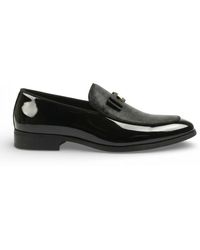 Infinity Leather - Textured Front Iconic Buckle Bow Loafers Shoes Faux Leather - Lyst