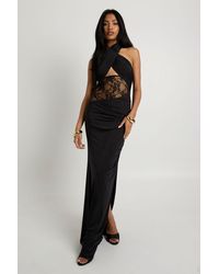 Boohoo - Halter Neck Lace Insert Maxi Dress - Lyst