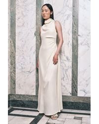 Karen Millen - Satin Viscose Drape Cowl Neck Maxi Dress - Lyst