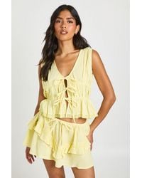 Boohoo - Cheesecloth Lace Trim Ruffle Mini Skirt - Lyst