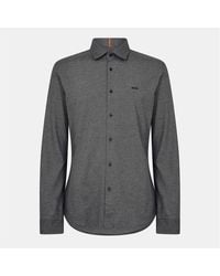 BOSS - Regular Fit Collared Neck Long Sleeve Shirt - Lyst