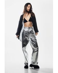 Nasty Gal - Metallic Crackle Wide Leg Pants - Lyst