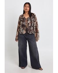 Boohoo - Plus Mixed Animal Chiffon Ruffle Tie Front Blouse - Lyst