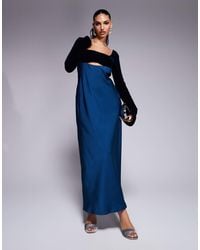 ASOS - Square Neck Velvet Satin Mix Midaxi Dress With Cut Out - Lyst