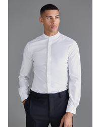 BoohooMAN - Slim Fit Grandad Collar Shirt - Lyst