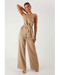 MissPap - Satin Bow Wide Leg Bandeau Jumpsuit - Lyst