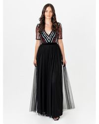Maya Deluxe - V-Neck Short Sleeve Maxi Gown - Lyst