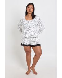 Boohoo - Plus Polka Dot Long Sleeve And Short Pyjama Set - Lyst
