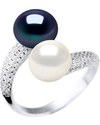 Diadema - Ring You And Me 2 Süßwasserperlen 9-10 Mm Weiß Und Schwarz Schmuck 925 - Lyst