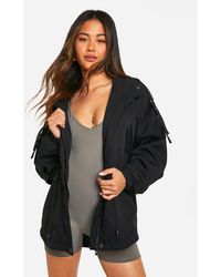 Boohoo - Cinched Waist Hooded Mac - Lyst