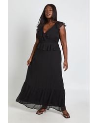 Boohoo - Plus Chiffon Ruffle Plunge Maxi Dress - Lyst
