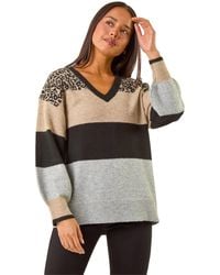Roman - Petite Animal Block V-Neck Jumper - Lyst