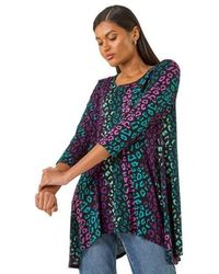 Roman - Animal Print Hanky Hem Stretch Top - Lyst