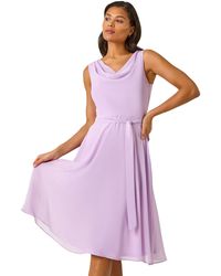 Roman - Cowl Neck Tie Waist Dress - Lyst