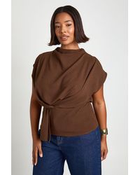 Boohoo - Plus Knot Cowl Neck Blouse - Lyst