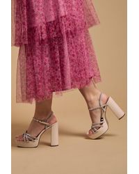 Oasis - Mona Faux Leather Embellished High Block Heel Platform Sandals - Lyst