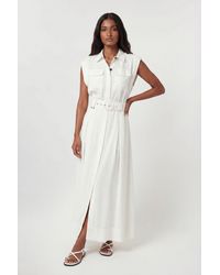 Karen Millen - Premium Viscose Linen Belted Woven Maxi Dress With Hardware Detail - Lyst