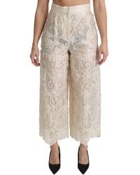 Dolce & Gabbana - Lace High Waist Palazzo Cropped Pants - Lyst