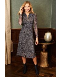 Sosandar - Charcoal Zebra Print Mesh Shirt Jersey Dress - Lyst