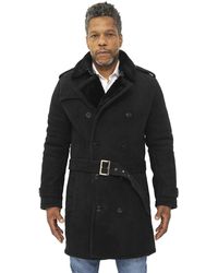 Infinity Leather - Shearling Sheepskin Suede Pea Coat-Cali - Lyst