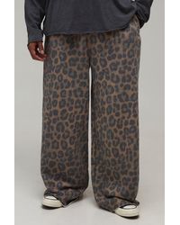 BoohooMAN - Wide Leg Leopard Print Washed Loopback Cuffed Jogger - Lyst