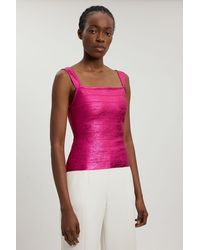 Karen Millen - Foil Metallic Figure Form Bandage Strappy Top - Lyst