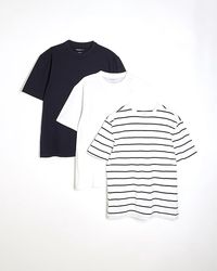 River Island - T-Shirt 3 Pack Mixed Colours Short Sleeve Slim Fit - Lyst