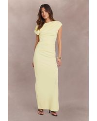 Boohoo - Double Layer Asym Slinky Drape Front Neck Maxi Dress - Lyst
