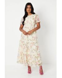 Oasis - Paisley Chiffon Trim Insert Puff Sleeve Midi Tea Dress - Lyst