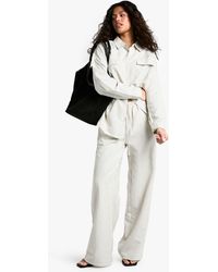 Boohoo - Striped Peached Drawstring Waist Wide Leg Trouser - Lyst
