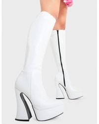LAMODA - Knee High Boots Money Moves Round Toe Platform Heels With Zipper - Lyst