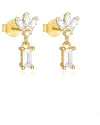 The Jewellery Stockroom - Plated Sterling Cz Floral Dropper Earrings - Lyst