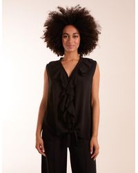 Blue Vanilla - V Neck Ruffle Top With Knot - Lyst
