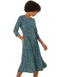 Roman - Abstract Print Gathered Stretch Midi Dress - Lyst