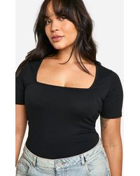 Boohoo - Basics Plus Cotton Square Neck Short Sleeve Bodysuit - Lyst