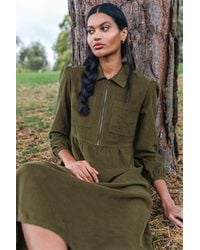 Roman - Corduroy Zip Detail Midi Dress - Lyst