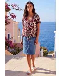 Roman - Floral Print Tie Front V-Neck Top - Lyst