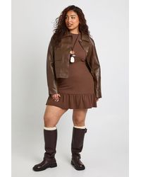 Boohoo - Plus Super Soft Rib Frill Hem Shift Dress - Lyst