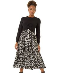 Roman - Animal Print Twist Front Midi Dress - Lyst