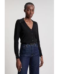 Karen Millen - Viscose Blend Popper Detail Knit Collared Cardigan - Lyst