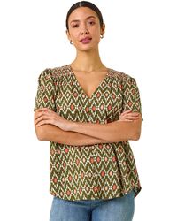 Roman - Printed Shirred Shoulder Blouse - Lyst